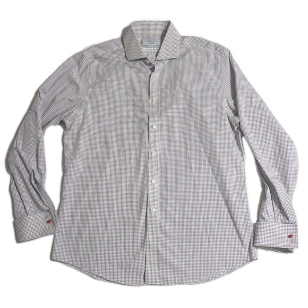 Men's Charles Tyrwhitt Tattersall French Cuff Dress Shirt 16.5 35 Red/Blue/White